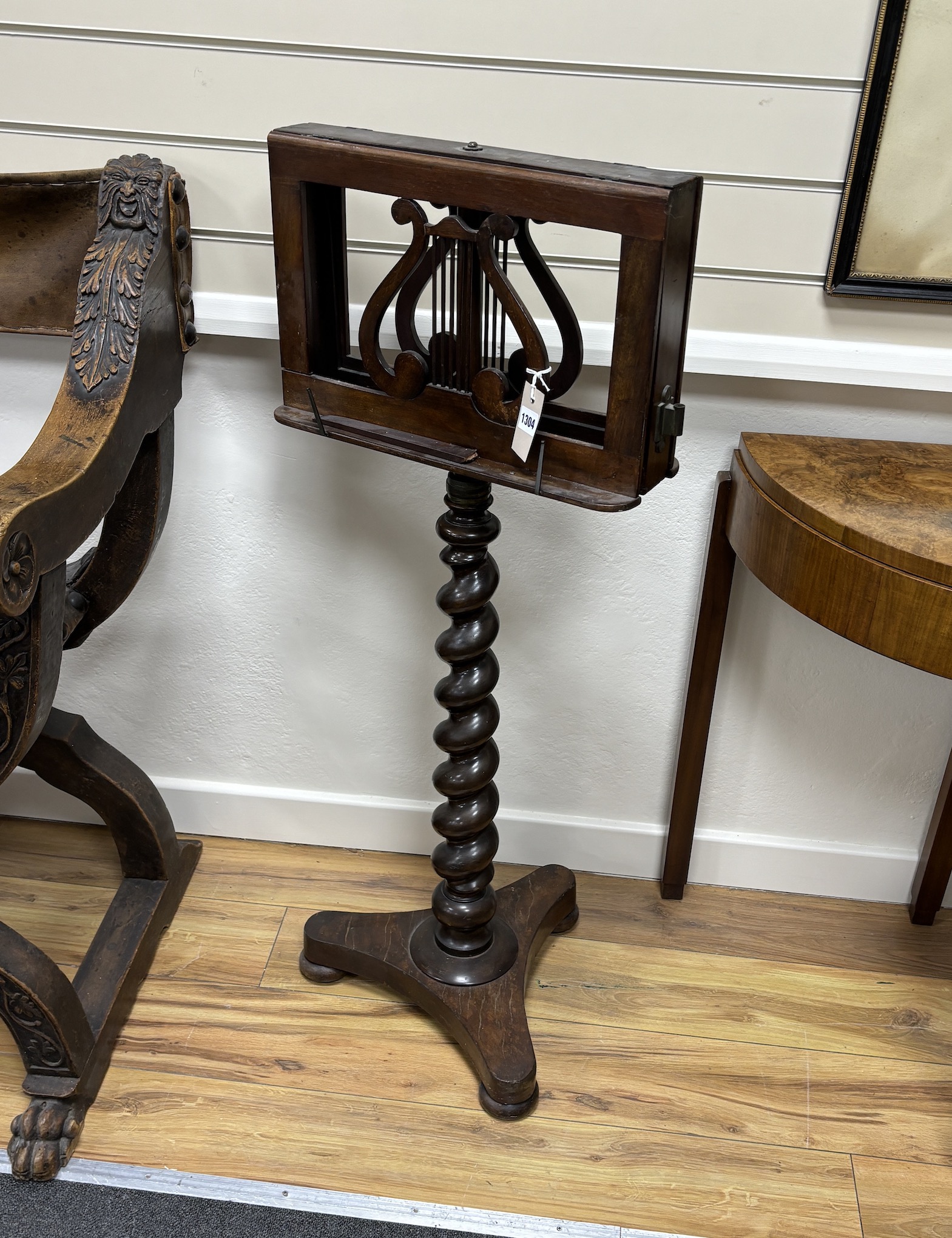 A Victorian mahogany adjustable duet music stand, width 45cm, Please note this lot attracts an additional import tax of 5% on the hammer price